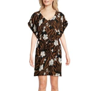 Lands’ End Oversized Tropical Floral V-Neck Short Sleeve Crinkle Swim Coverup 3X